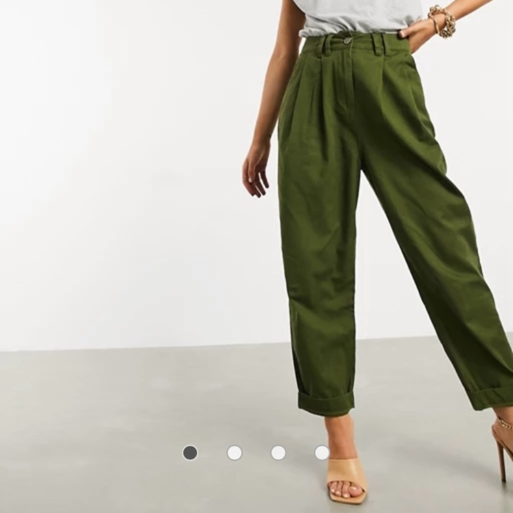 ASOS DESIGN Khaki Green Oviod Pleat Front Peg Pants
